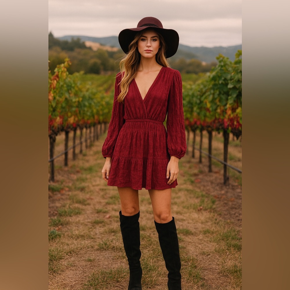 a new day Wine Red Long Sleeve Dress